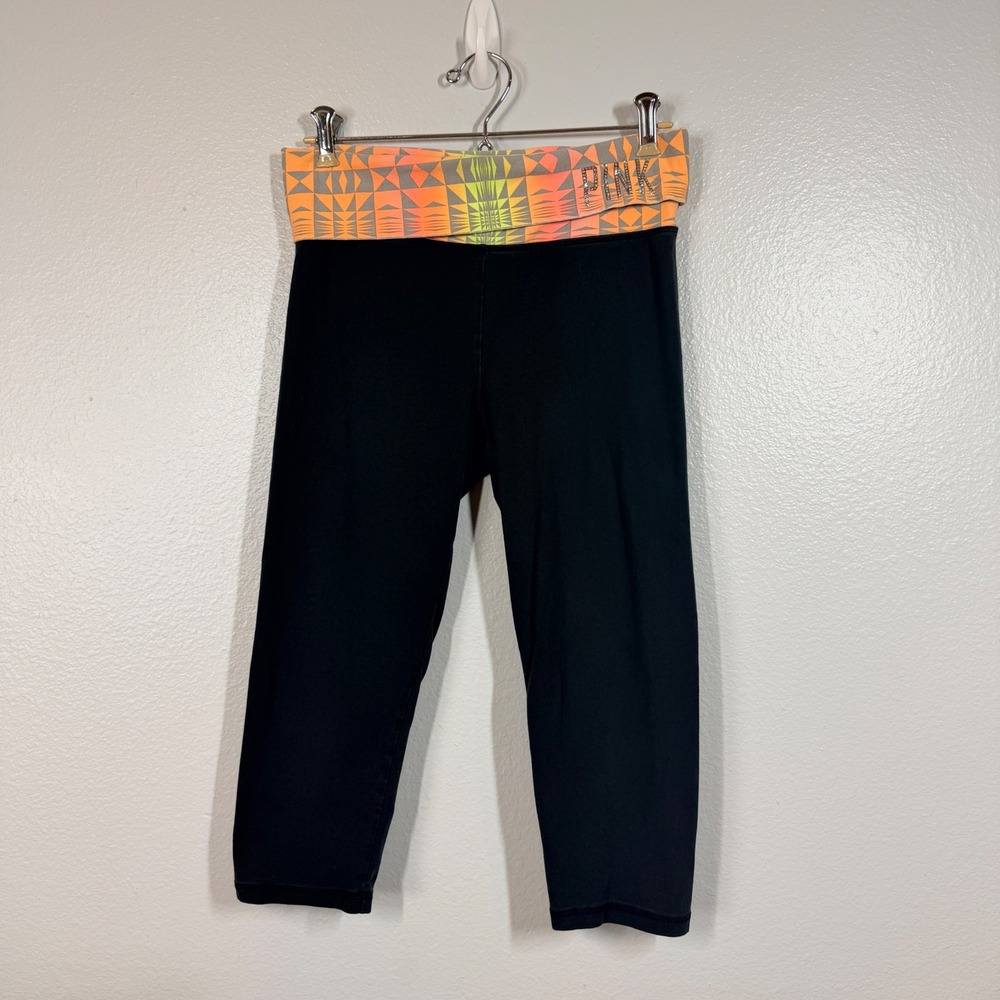Victoria's Secret PINK Foldover Yoga Legging Vintage Y2K Small Black Crop‎